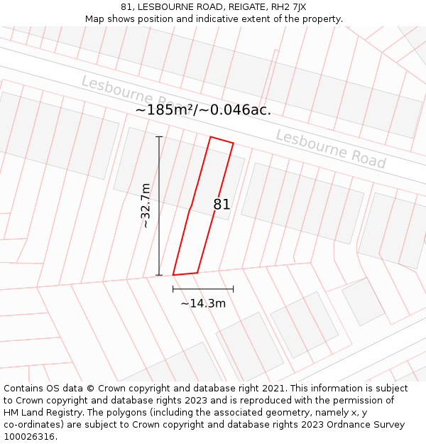 81, LESBOURNE ROAD, REIGATE, RH2 7JX: Plot and title map