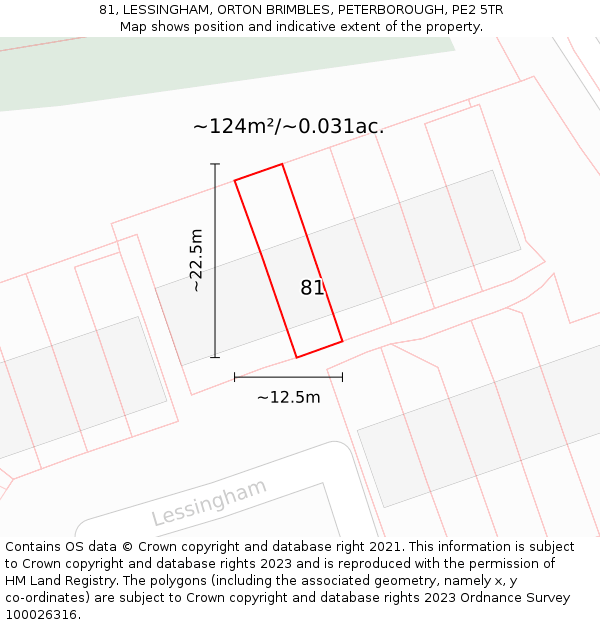81, LESSINGHAM, ORTON BRIMBLES, PETERBOROUGH, PE2 5TR: Plot and title map
