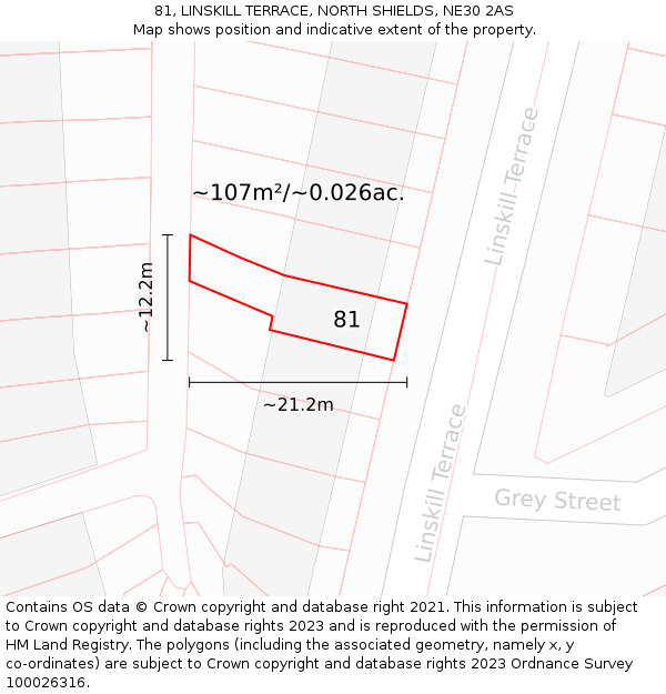 81, LINSKILL TERRACE, NORTH SHIELDS, NE30 2AS: Plot and title map