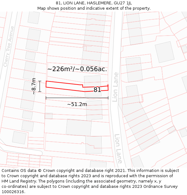 81, LION LANE, HASLEMERE, GU27 1JL: Plot and title map