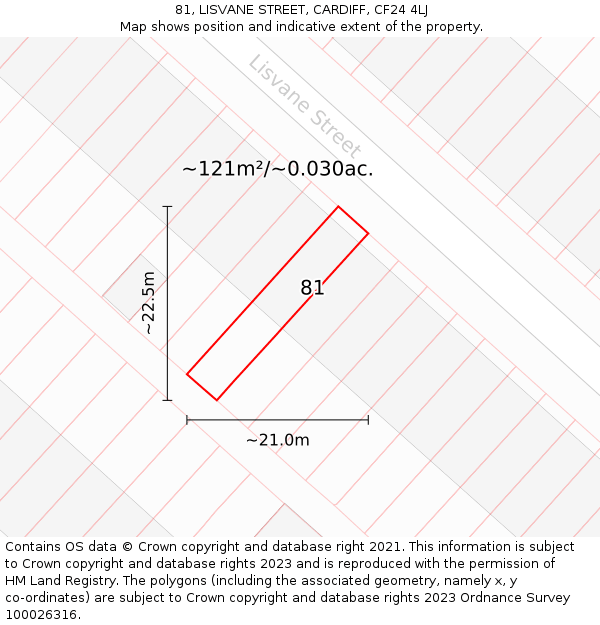 81, LISVANE STREET, CARDIFF, CF24 4LJ: Plot and title map