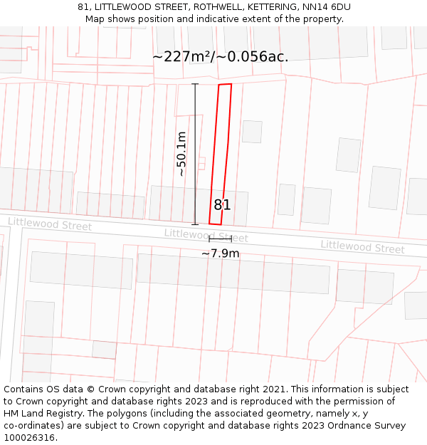 81, LITTLEWOOD STREET, ROTHWELL, KETTERING, NN14 6DU: Plot and title map