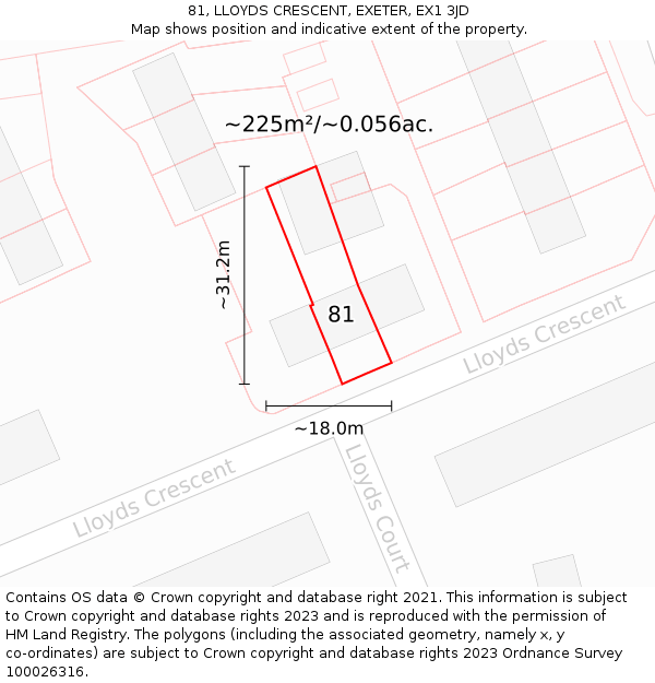 81, LLOYDS CRESCENT, EXETER, EX1 3JD: Plot and title map