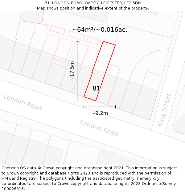 81, LONDON ROAD, OADBY, LEICESTER, LE2 5DN: Plot and title map