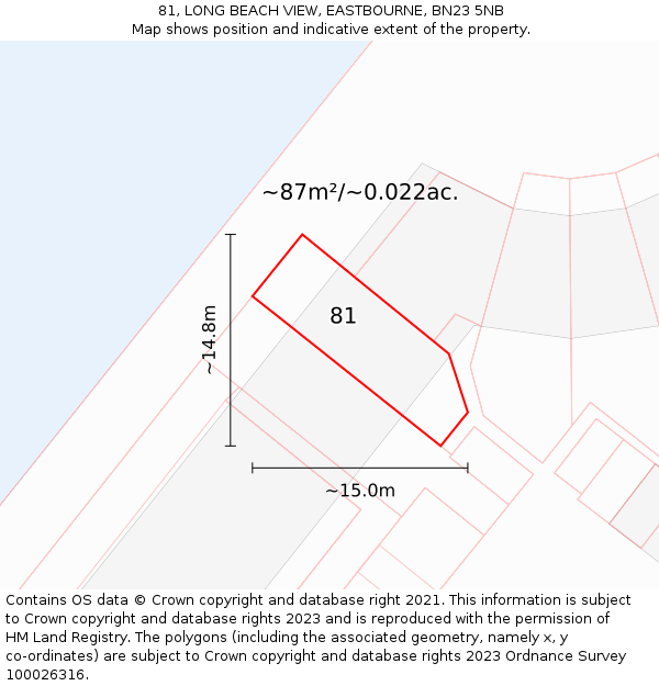 81, LONG BEACH VIEW, EASTBOURNE, BN23 5NB: Plot and title map