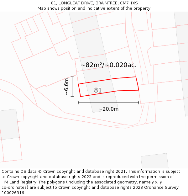 81, LONGLEAF DRIVE, BRAINTREE, CM7 1XS: Plot and title map