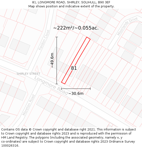 81, LONGMORE ROAD, SHIRLEY, SOLIHULL, B90 3EF: Plot and title map