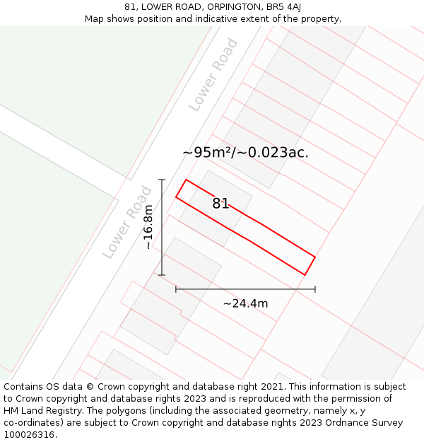 81, LOWER ROAD, ORPINGTON, BR5 4AJ: Plot and title map