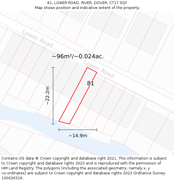 81, LOWER ROAD, RIVER, DOVER, CT17 0QY: Plot and title map
