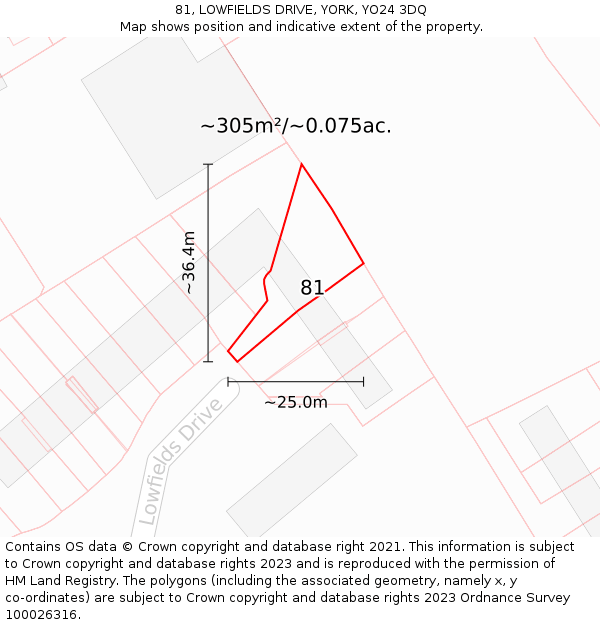81, LOWFIELDS DRIVE, YORK, YO24 3DQ: Plot and title map