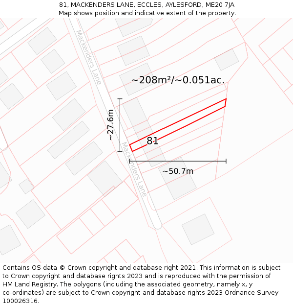 81, MACKENDERS LANE, ECCLES, AYLESFORD, ME20 7JA: Plot and title map