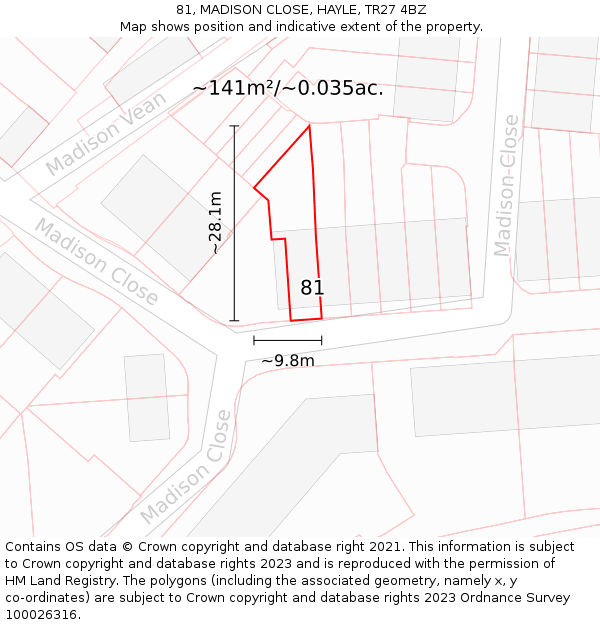 81, MADISON CLOSE, HAYLE, TR27 4BZ: Plot and title map