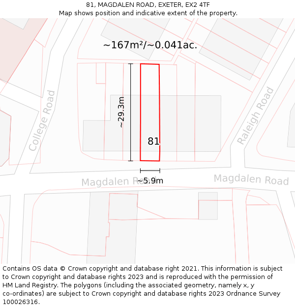 81, MAGDALEN ROAD, EXETER, EX2 4TF: Plot and title map