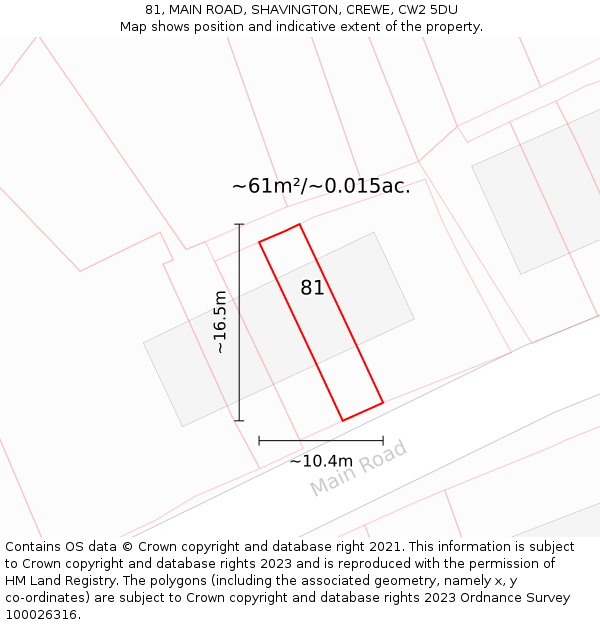 81, MAIN ROAD, SHAVINGTON, CREWE, CW2 5DU: Plot and title map