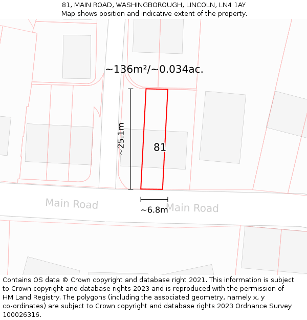81, MAIN ROAD, WASHINGBOROUGH, LINCOLN, LN4 1AY: Plot and title map