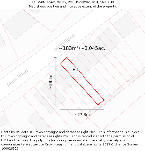 81, MAIN ROAD, WILBY, WELLINGBOROUGH, NN8 2UB: Plot and title map