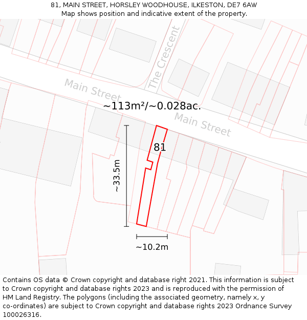 81, MAIN STREET, HORSLEY WOODHOUSE, ILKESTON, DE7 6AW: Plot and title map