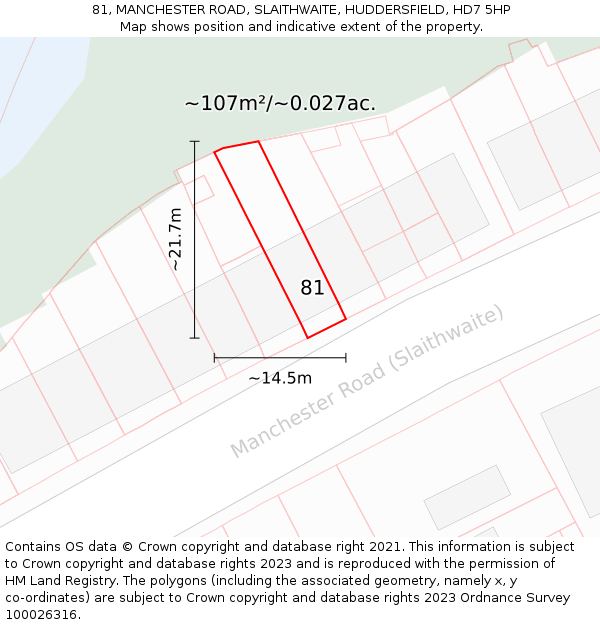 81, MANCHESTER ROAD, SLAITHWAITE, HUDDERSFIELD, HD7 5HP: Plot and title map