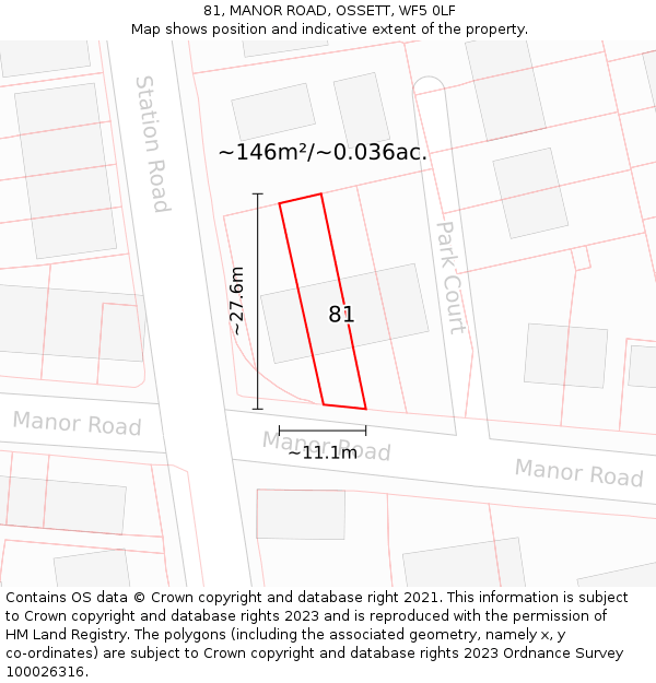 81, MANOR ROAD, OSSETT, WF5 0LF: Plot and title map