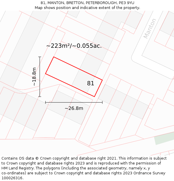 81, MANTON, BRETTON, PETERBOROUGH, PE3 9YU: Plot and title map