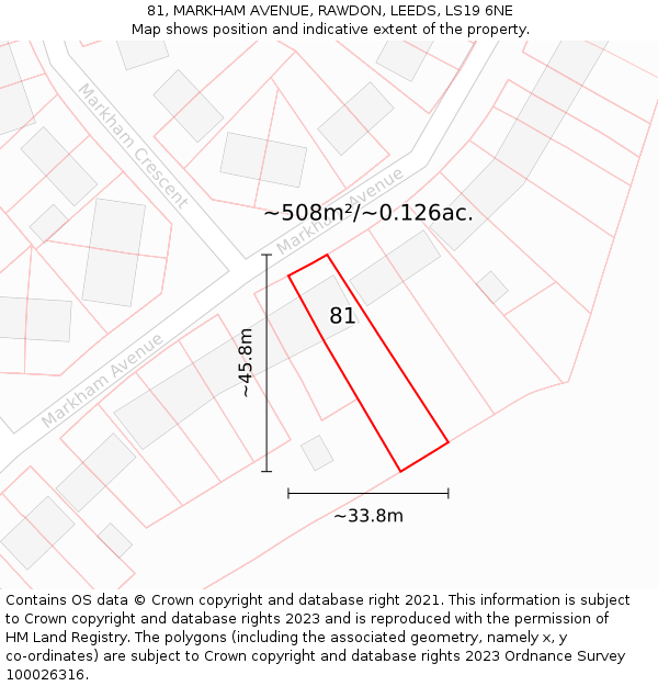 81, MARKHAM AVENUE, RAWDON, LEEDS, LS19 6NE: Plot and title map