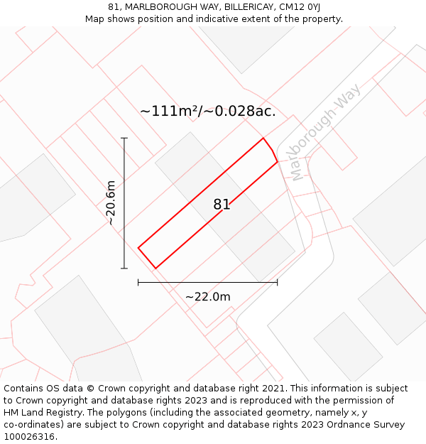 81, MARLBOROUGH WAY, BILLERICAY, CM12 0YJ: Plot and title map