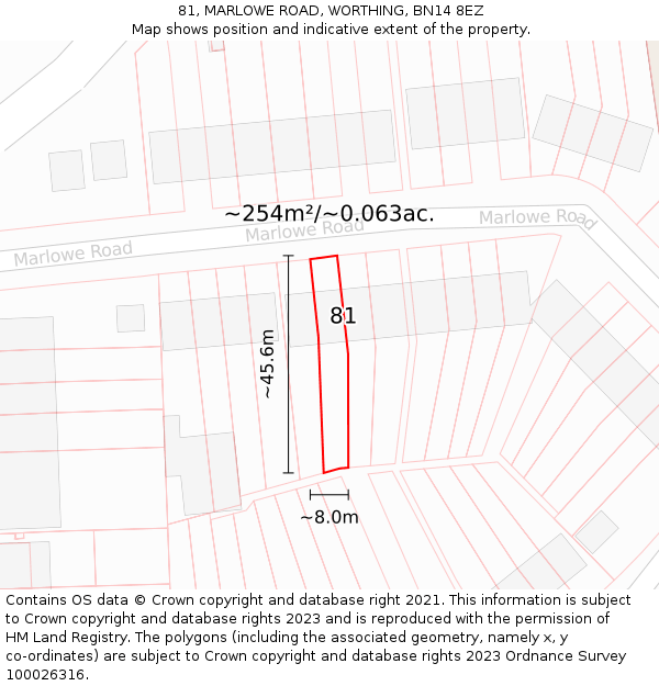81, MARLOWE ROAD, WORTHING, BN14 8EZ: Plot and title map