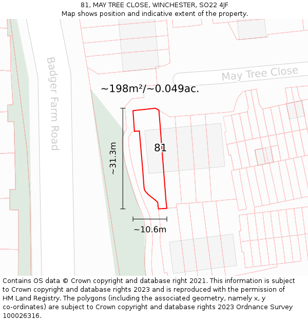 81, MAY TREE CLOSE, WINCHESTER, SO22 4JF: Plot and title map