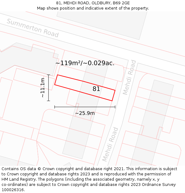 81, MEHDI ROAD, OLDBURY, B69 2GE: Plot and title map