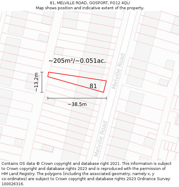 81, MELVILLE ROAD, GOSPORT, PO12 4QU: Plot and title map