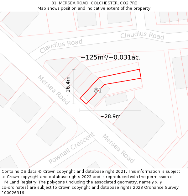 81, MERSEA ROAD, COLCHESTER, CO2 7RB: Plot and title map