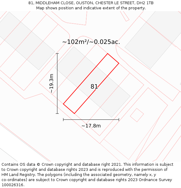 81, MIDDLEHAM CLOSE, OUSTON, CHESTER LE STREET, DH2 1TB: Plot and title map