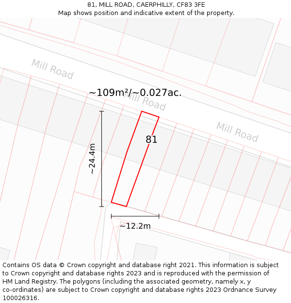 81, MILL ROAD, CAERPHILLY, CF83 3FE: Plot and title map