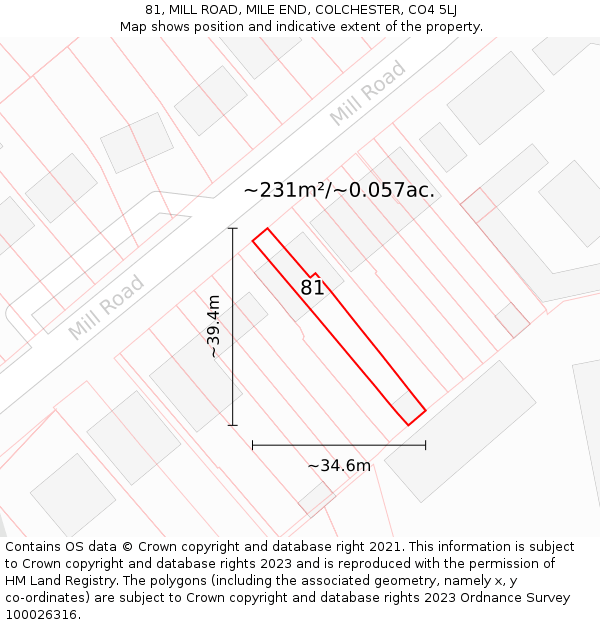 81, MILL ROAD, MILE END, COLCHESTER, CO4 5LJ: Plot and title map
