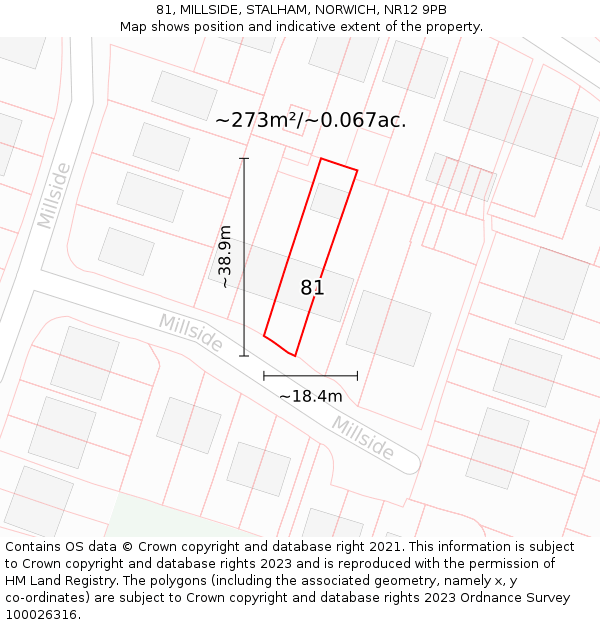 81, MILLSIDE, STALHAM, NORWICH, NR12 9PB: Plot and title map
