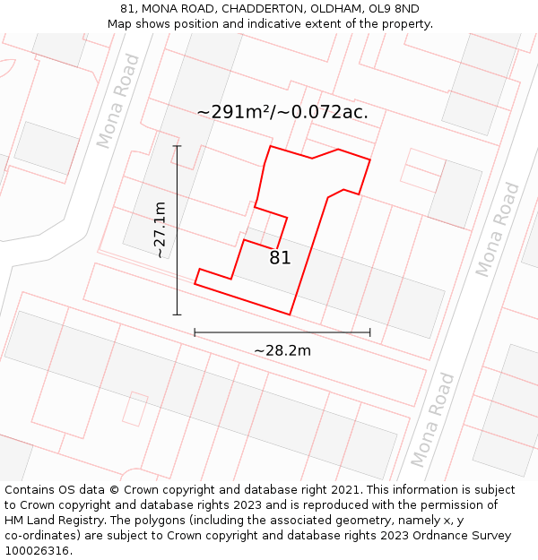 81, MONA ROAD, CHADDERTON, OLDHAM, OL9 8ND: Plot and title map