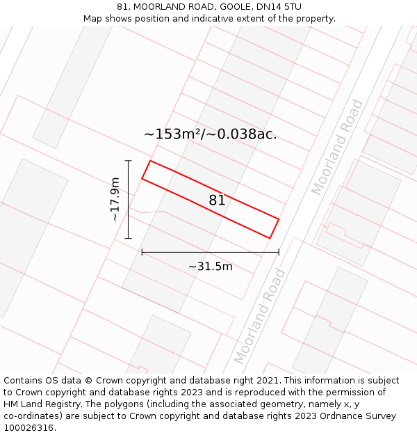 81, MOORLAND ROAD, GOOLE, DN14 5TU: Plot and title map