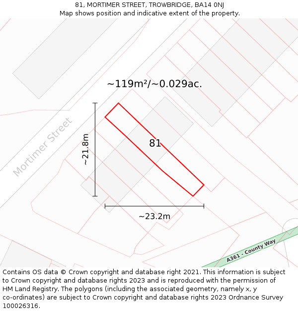 81, MORTIMER STREET, TROWBRIDGE, BA14 0NJ: Plot and title map