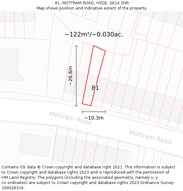 81, MOTTRAM ROAD, HYDE, SK14 2NR: Plot and title map