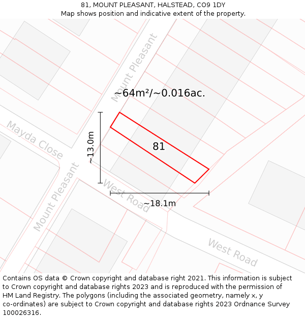 81, MOUNT PLEASANT, HALSTEAD, CO9 1DY: Plot and title map