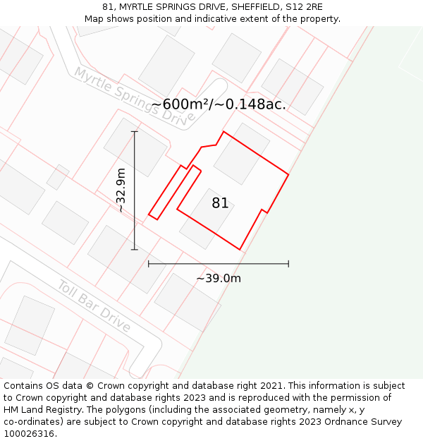 81, MYRTLE SPRINGS DRIVE, SHEFFIELD, S12 2RE: Plot and title map