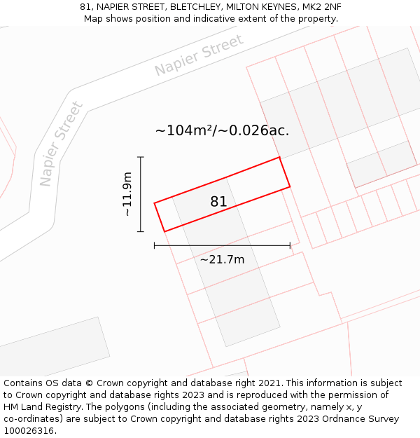 81, NAPIER STREET, BLETCHLEY, MILTON KEYNES, MK2 2NF: Plot and title map