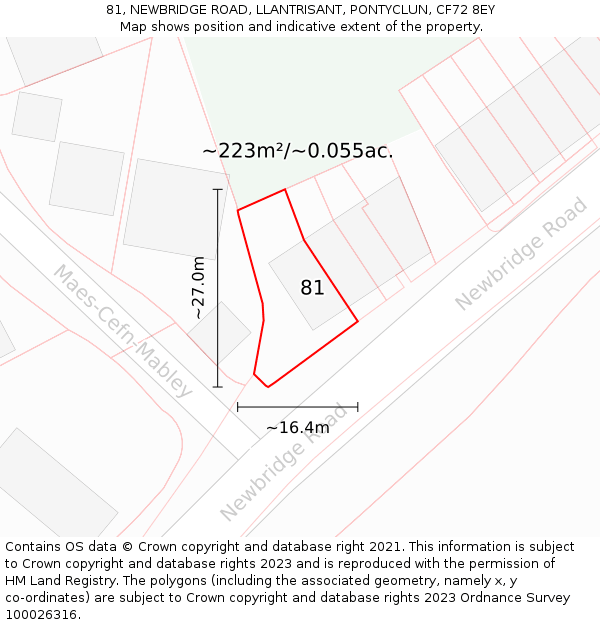 81, NEWBRIDGE ROAD, LLANTRISANT, PONTYCLUN, CF72 8EY: Plot and title map