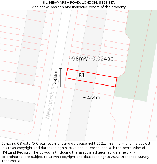 81, NEWMARSH ROAD, LONDON, SE28 8TA: Plot and title map