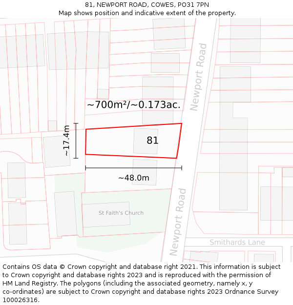 81, NEWPORT ROAD, COWES, PO31 7PN: Plot and title map