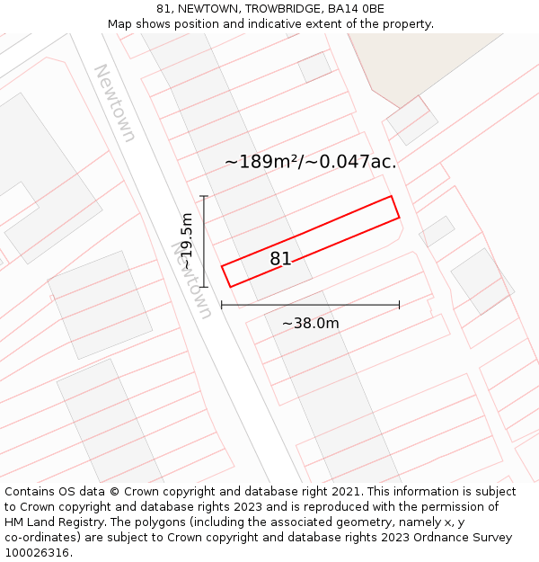 81, NEWTOWN, TROWBRIDGE, BA14 0BE: Plot and title map