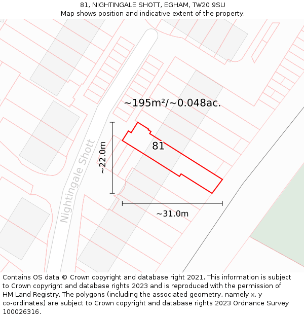 81, NIGHTINGALE SHOTT, EGHAM, TW20 9SU: Plot and title map
