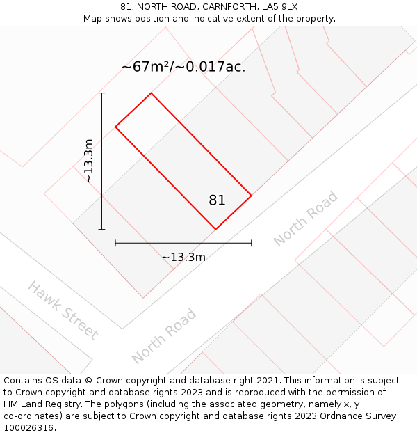 81, NORTH ROAD, CARNFORTH, LA5 9LX: Plot and title map