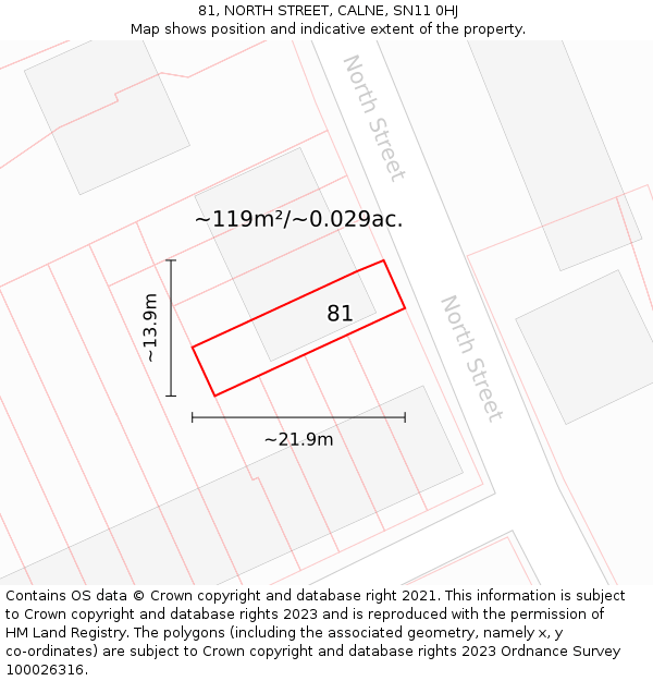 81, NORTH STREET, CALNE, SN11 0HJ: Plot and title map