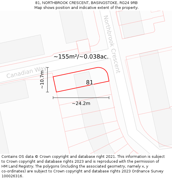 81, NORTHBROOK CRESCENT, BASINGSTOKE, RG24 9RB: Plot and title map